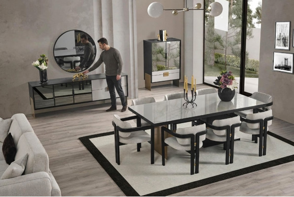 Ensemble de salle à manger moderne Table à manger 8 chaises Buffet Miroir 11 pièces