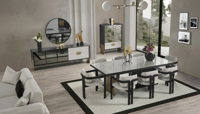 Ensemble de salle à manger moderne Table à manger 8 chaises Buffet Miroir 11 pièces