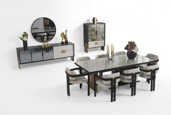 Ensemble de salle à manger moderne Table à manger 8 chaises Buffet Miroir 11 pièces