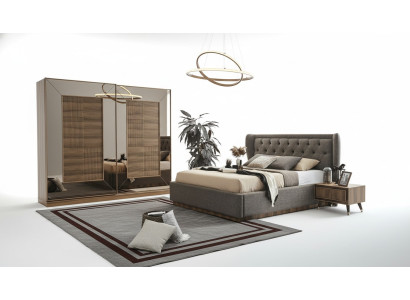 Ensemble de chambre à coucher Lit rembourré 2x Tables de chevet Armoire Ensemble de 4 pièces
