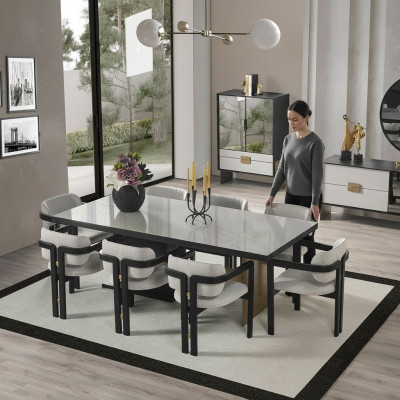 Ensemble de salle à manger de designer Luxe Suite Table à manger 8 chaises Mobilier de salle à manger