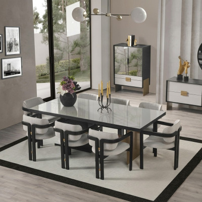 Ensemble de salle à manger de designer Luxe Suite Table à manger 8 chaises Mobilier de salle à manger