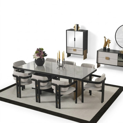 Ensemble de salle à manger de designer Luxe Suite Table à manger 8 chaises Mobilier de salle à manger