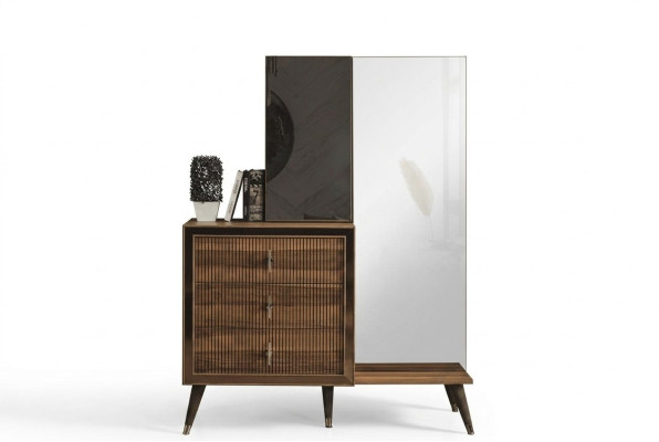Meubles de chambre en bois marron Commode avec miroir Ensemble de luxe à 3 portes