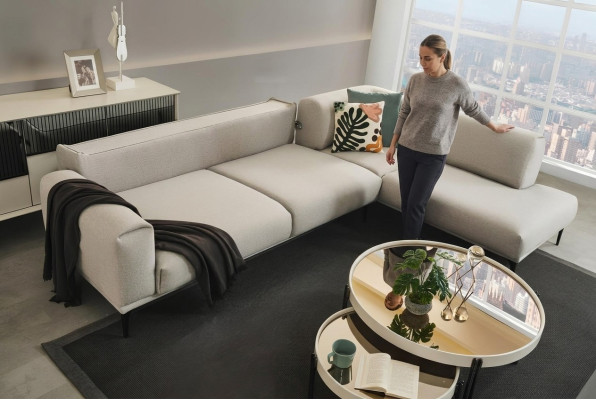 Canapé d'angle blanc en forme de L de designer Canapé rembourré Canapés Mobilier de salon neuf