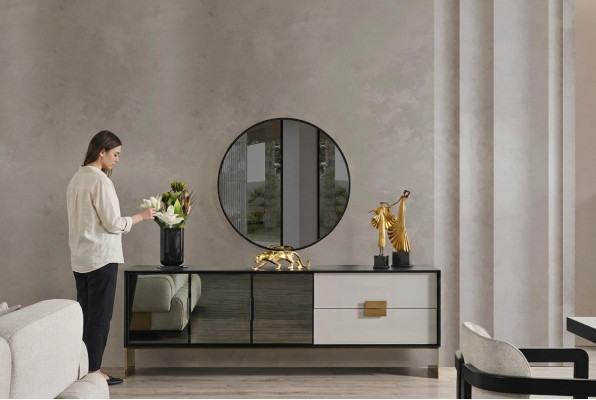 Ensemble de salon noir, buffet design, miroir de luxe, ensemble de 2 pièces, nouveau