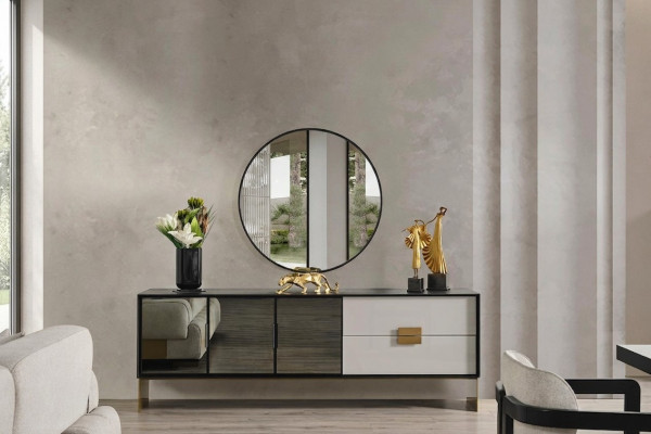 Ensemble de salon noir, buffet design, miroir de luxe, ensemble de 2 pièces, nouveau