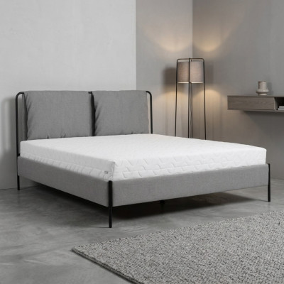 Chambre à coucher moderne Lit Gris Lit Double Cadre en métal Lits textiles