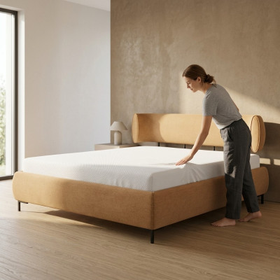 Chambre à coucher marron Lit Lits rembourrés Cadre en bois de designer Lit en textile
