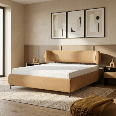 Chambre à coucher marron Lit Lits rembourrés Cadre en bois de designer Lit en textile