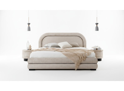 Chambre Suite Designer Beige Lit double 2x Tables de chevet en textile
