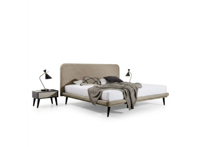Meubles de chambre nobles Lit en textile marron Designer en bois 2x Tables de chevet