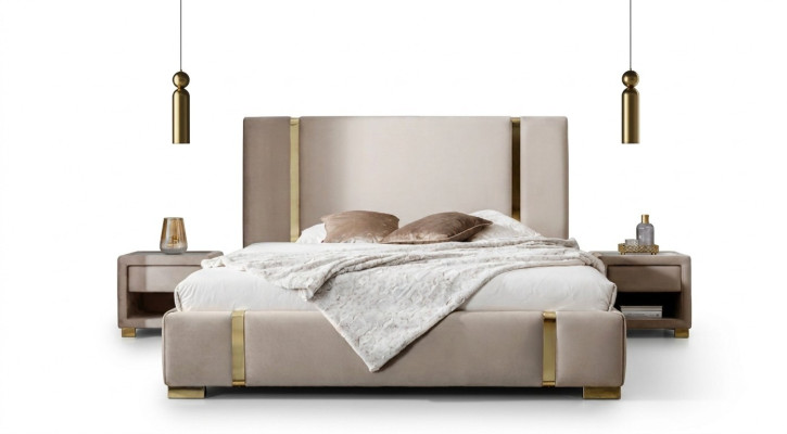Suite complète de chambre en acier inoxydable Lit double Revêtement Tables de chevet