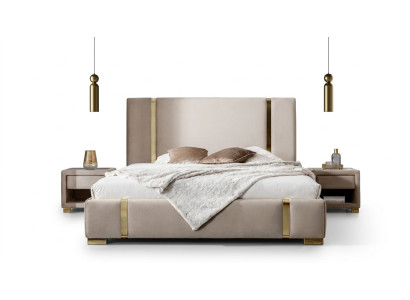Suite complète de chambre en acier inoxydable Lit double Revêtement Tables de chevet