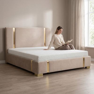 Lit en acier inoxydable beige Chambre à coucher Lits Lit rembourré moderne Mobilier neuf