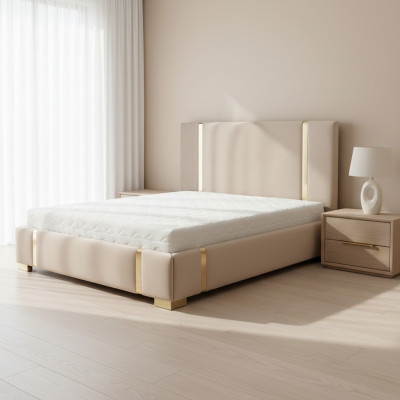 Lit en acier inoxydable beige Chambre à coucher Lits Lit rembourré moderne Mobilier neuf