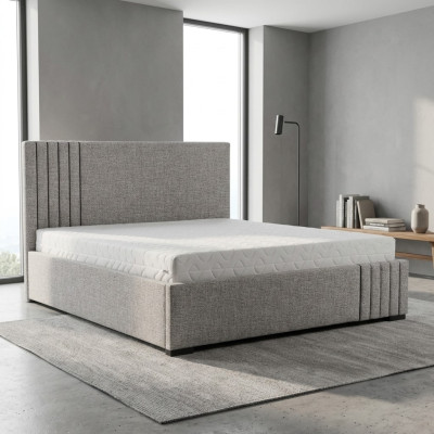 Élégant lit double gris Conception Chambres Lits Grand panneau de tête