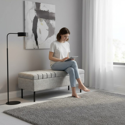 Banc de lit gris moderne Banquette chaise de luxe cadre en bois neuf