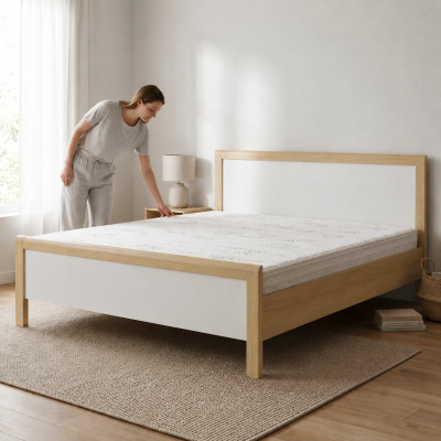 Lit double blanc moderne Chambre Lits Cadre en bois de haute qualité