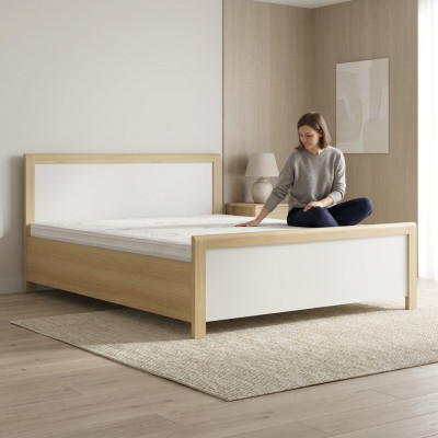 Chambre Lit en bois Blanc Lit double Designer Cadre en bois clair neuf