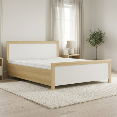 Chambre Lit en bois Blanc Lit double Designer Cadre en bois clair neuf