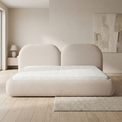 Chambre beige Lit double Tête de lit ronde en textile Lits rembourrés neufs