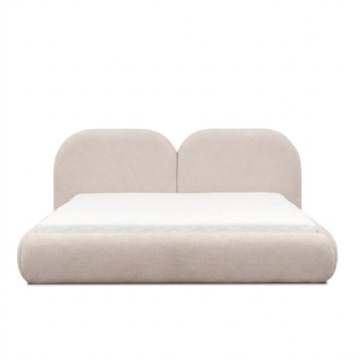 Chambre beige Lit double Tête de lit ronde en textile Lits rembourrés neufs