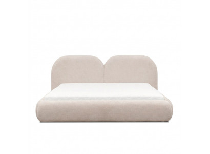 Chambre beige Lit double Tête de lit ronde en textile Lits rembourrés neufs