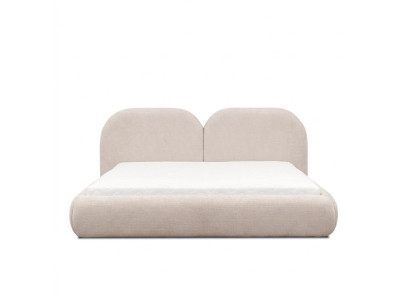 Chambre beige Lit double Tête de lit ronde en textile Lits rembourrés neufs