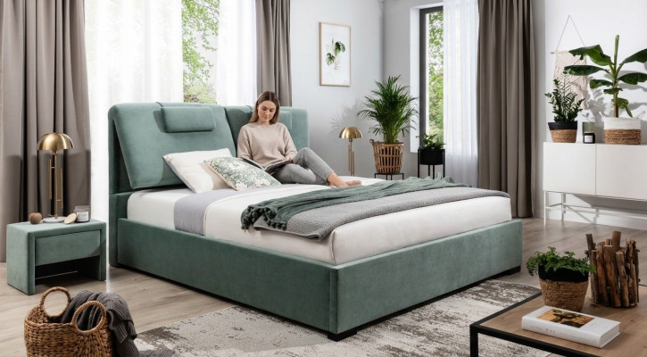 Ensemble complet de chambre à coucher 3 pièces, lit double design avec 2 tables de chevet