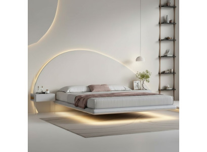 Mur lit gris mobilier de chambre moderne cadre en bois lits à LED nouvel