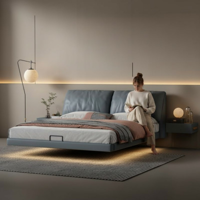 Chambre grise Lits de designer Cadre en bois Mobilier de luxe moderne