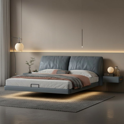 Chambre grise Lits de designer Cadre en bois Mobilier de luxe moderne