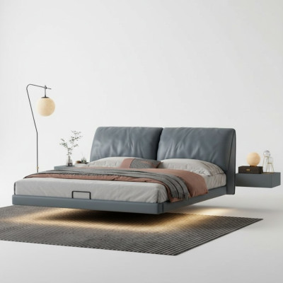 Chambre grise Lits de designer Cadre en bois Mobilier de luxe moderne