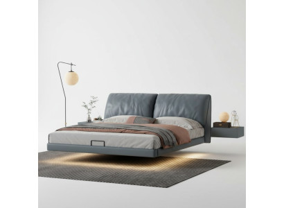 Chambre grise Lits de designer Cadre en bois Mobilier de luxe moderne