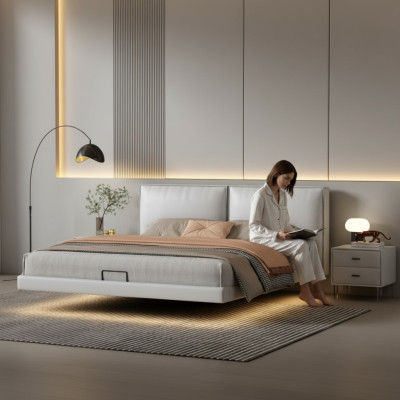 Mur lit mural blanc designer cadre de lit en bois lit double