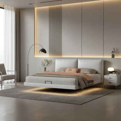 Mur lit mural blanc designer cadre de lit en bois lit double