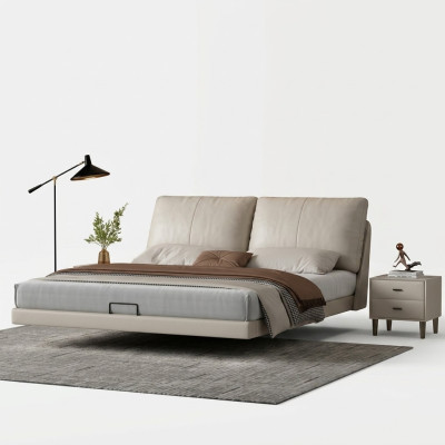 Mur lit double en cuir de designer avec cadre en bois pour mur de chambre blanche