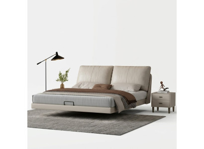 Mur lit double en cuir de designer avec cadre en bois pour mur de chambre blanche