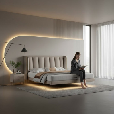 Chambre blanche Lit double Designer Meubles de luxe Cadre en bois Lits