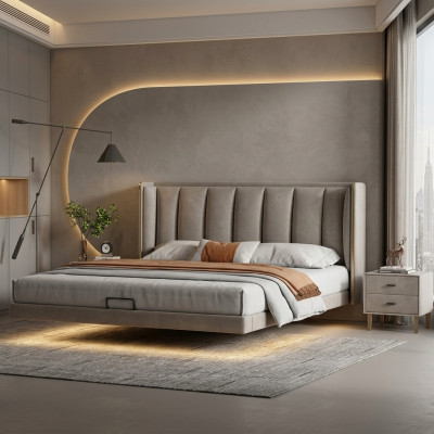 Chambre blanche Lit double Designer Meubles de luxe Cadre en bois Lits
