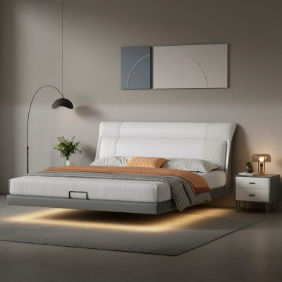 Chambre blanche Lit Designer Lits en cuir Lits textiles Lits doubles