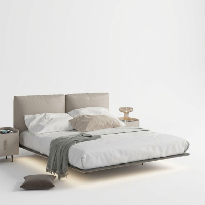 Mur de chambre à coucher gris clair Lit LED Lit en bois design Lits doubles