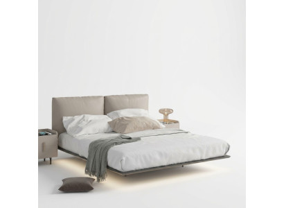 Mur de chambre à coucher gris clair Lit LED Lit en bois design Lits doubles
