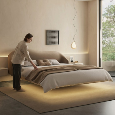Mur Lit encastré beige Designer Chambres de luxe Lits doubles en bois