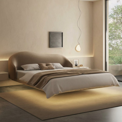 Mur Lit encastré beige Designer Chambres de luxe Lits doubles en bois