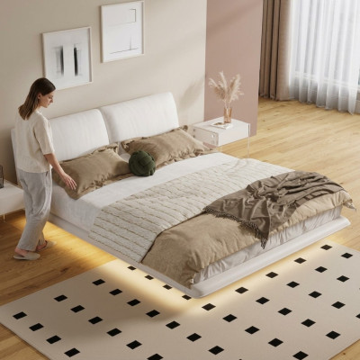 Chambre blanche lit Designer Textile Lits Luxe Bois Double Lits