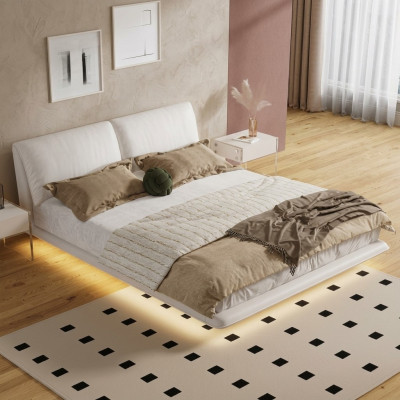 Chambre blanche lit Designer Textile Lits Luxe Bois Double Lits