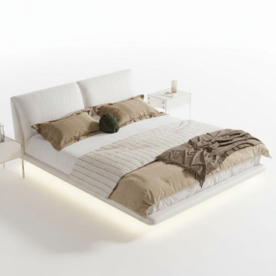 Chambre blanche lit Designer Textile Lits Luxe Bois Double Lits