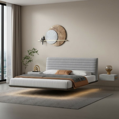 Mur Gris Lit Mural Chambre Designer Lits à LED Lits Doubles Modernes